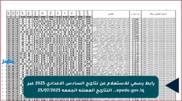 رابط رسمي للاستعلام عن نتائج السادس الإعدادي 2025 عبر epedu.gov.iq.. النتائج المعلنة الجمعة 25/07/2025